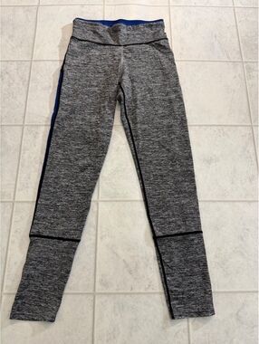 Gray and Navy Blue Athletic Leggings with Cotton-Polyester